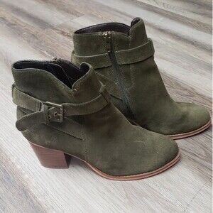 Sole Society Olive Green Suede Buckle Boots Size 6.5